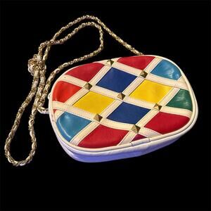 Vintage LJ Simone New York Genuine Leather Colorblock Studded Crossbody Bag